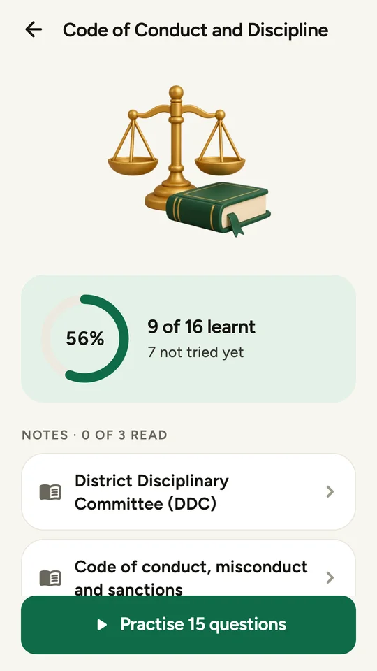 A topic with its notes and how much is learnt